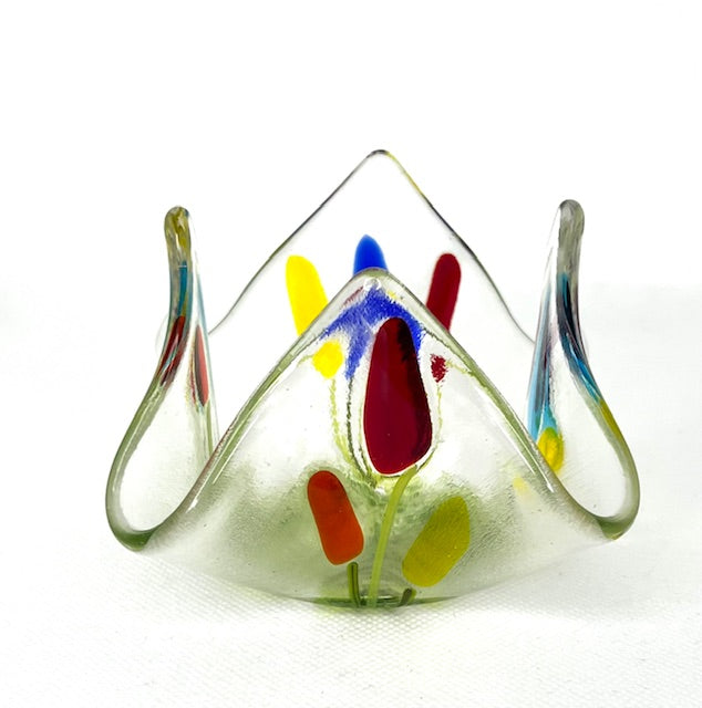 Fused Glass Handkerchief Candleholder Flowers