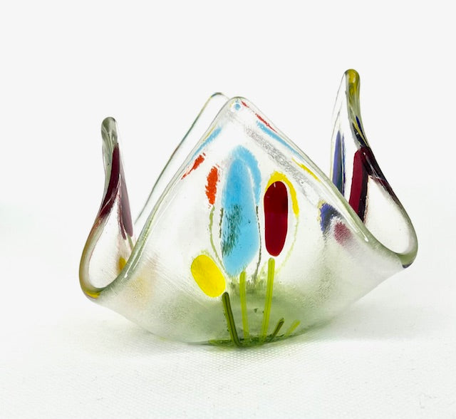 Fused Glass Handkerchief Candleholder Flowers