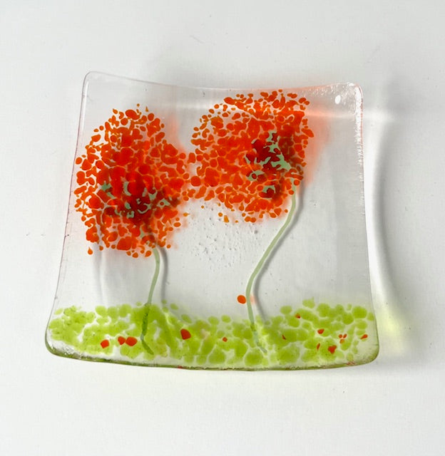 Fused Glass Floral Trinket (3.25 x 3.25)