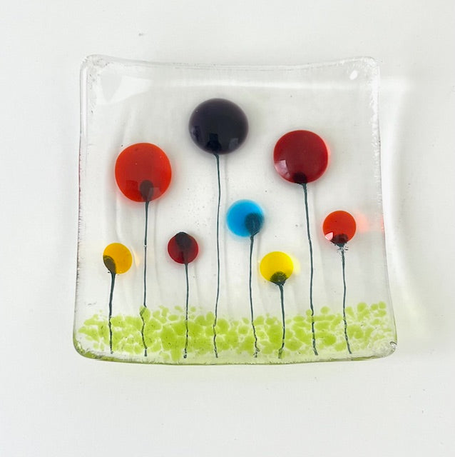 Fused Glass Floral Trinket (3.25 x 3.25)
