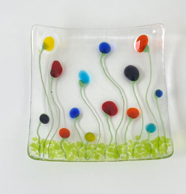 Fused Glass Floral Trinket (3.25 x 3.25)