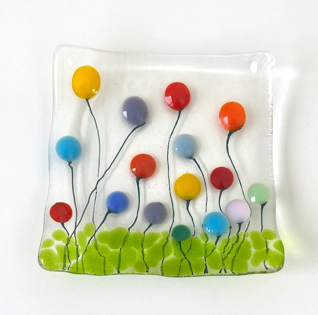 Fused Glass Floral Trinket (3.25 x 3.25)